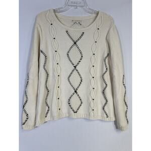 INDIGENOUS Peru‎ Organic Cotton Cable Knit Pullover Sweater Ivory Women’s L